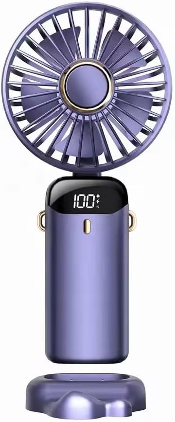 AMPMG LED Digital Display Rechargeable Fan – Portable Handheld & Desk Fan with Adjustable Speeds, USB Charging, Quiet Operation, and Base Stand for Home, Office, Travel and Outdoor Use