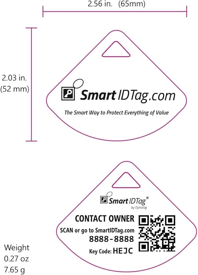 Dynotag® Express Series Solid Metal Web Enabled Smart Bag Tag ID + Steel Loop, Anodized Aluminum with DynoIQ™ & Lifetime Recovery Service (Ruby Red)