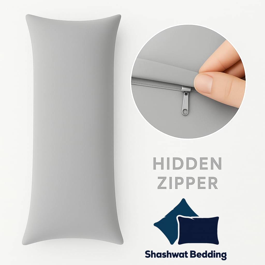Body Pillow Cover 20x48 Inch, Silver Grey (Set of 1) - 100% Egyptian Cotton with Zipper Closure Pillow Case, Soft Breathable 500 Thread Count Long Body Pillowcase