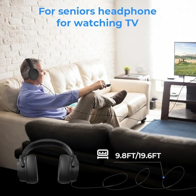 Extra Long Cord Wired Headphone for TV and PC for TV Watching for Seniors with Volume Control Wired Headphones with Long Cord Length Universal 3.5mm AUX Audio(19.6FT)