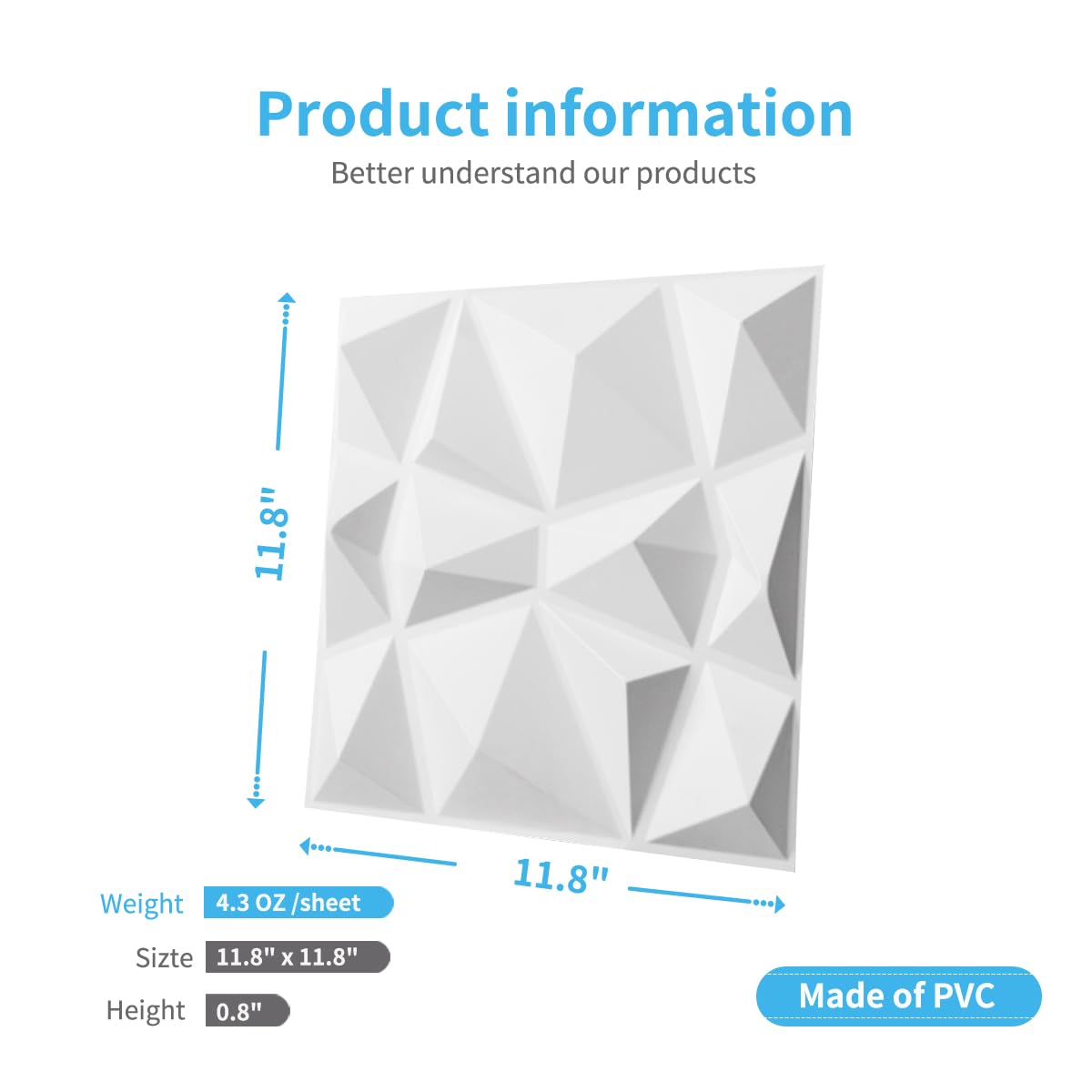 Art3d Decorative 3D Wall Panels in Diamond Design, 11.8"x11.8" Matt White (33 Pack)