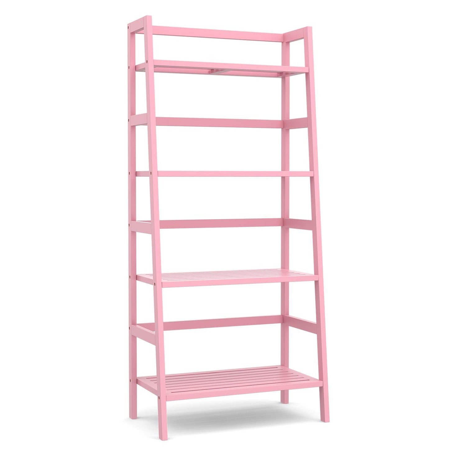 Homykic Bamboo Ladder Bookshelf, 4-Tier Ladder Shelf Open Book Shelf Freestanding Bookcase Bathroom Storage Rack Plant Stand for Living Room, Bedroom, Office, Easy Assembly, Pink