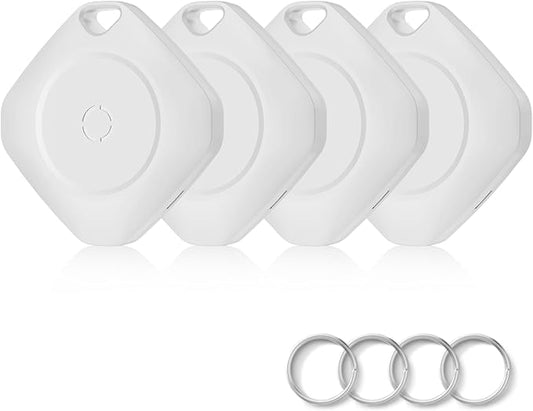 Air Tracker Tags 4 Pack Tag Set, Compatible with Apple Find My App (iOS Only), Key Finder and Item Tracker Smart Tag for Keys, Bags, Luggage, Pets, Wallet，Loud Beep,Replaceable Batteries(White)