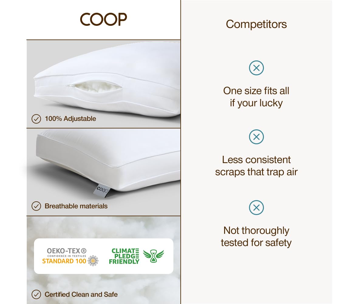 Coop Home Goods Essence Down Alternative Pillow Set of 2, King Size, Best Pillows for Sleeping, Adjustable Alternative to Down Pillows, Luxury Hotel Pillow for Back, Stomach or Side Sleepers