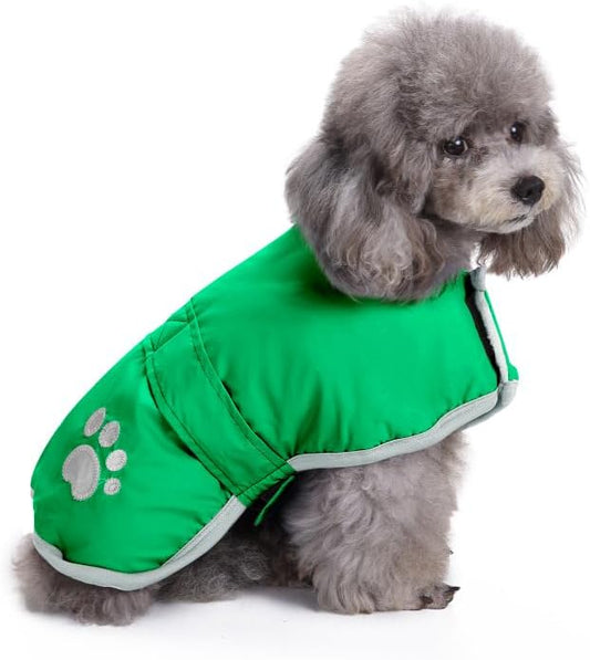 Queenmore Dog Winter Coat, Cold Weather Fleece Jacket for Dogs, Waterproof Reflective Reversible, for Small, Medium and Large Dogs (Green, S)