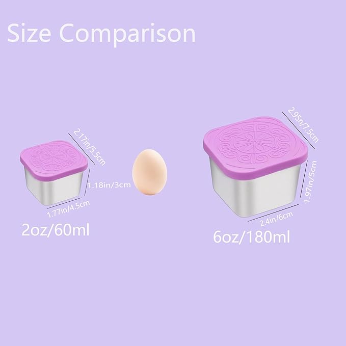 sagact 304 Premium Stainless Steel Snack Containers with Silicone Lids, Snackle Box Containers, Easy-Open Leak-Proof Kids for Taking Out for a Picnic, Lunch Box and Travel. (All-6, 6 OZ)