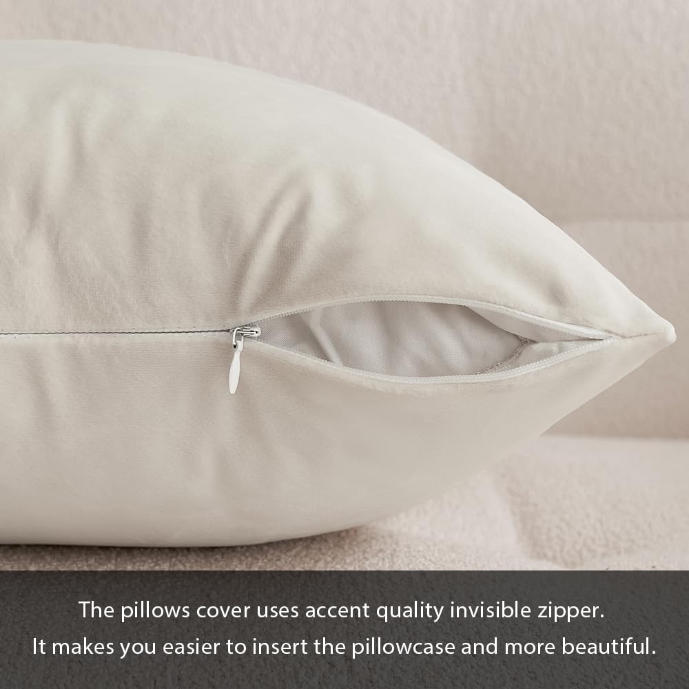 MIULEE Velvet Pillow Cover Soft Luxury Decorative Throw Pillow Cover Single Rectangle Long Body Lumbar Cushion Case for Couch Sofa Bedroom Car Decor,14x36 Inch Cream White