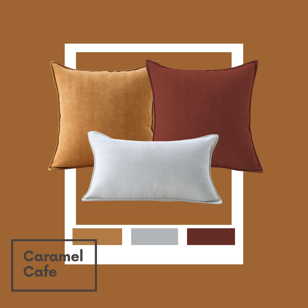 Homie Living Chenille Throw Pillow Covers Set of 3 (2 pcs of 18x18, 1 pcs of 12x20) with Elegant Design Soft and Luxurious Decorative Throw Pillows for Couch, Bed, and Home Decor (Orange)