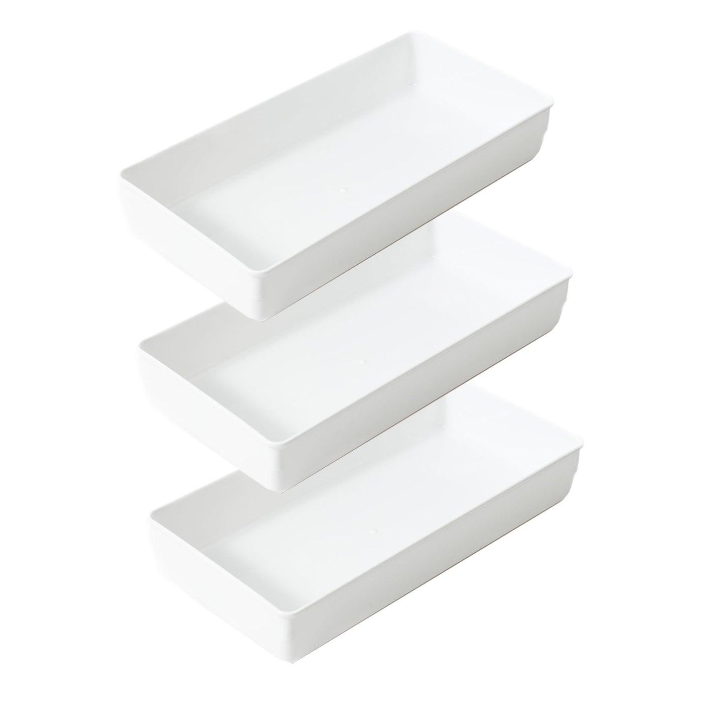 ihomecooker 3 Pack White Plastic Drawer Organizer Tray Cutlery Utensil Makeups Drawer Organizers 12" X 6"…