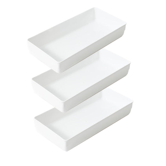 ihomecooker 3 Pack White Plastic Drawer Organizer Tray Cutlery Utensil Makeups Drawer Organizers 12" X 6"…