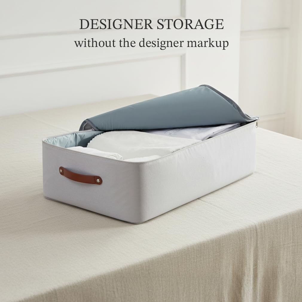 Cloncep Design Under Bed Storage Container – Foldable Underbed Storage Bin for Clothes & Bedding, Premium Canvas Storage Box with Lid, Low Profile 8″ Organizer with Handles