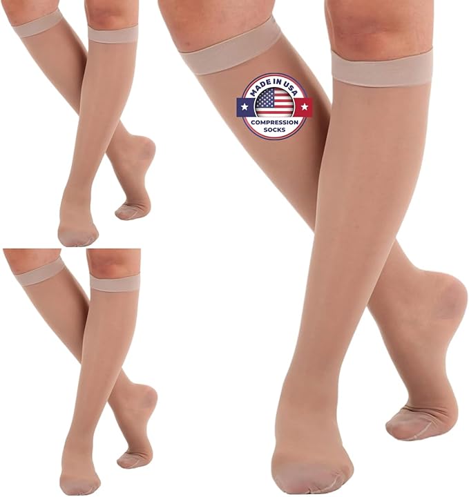 (3 Pairs - Closed Toe) Wide Calf Compression Socks for Women 15-20mmHg - Womens Sheer Compression Stockings for Edema, Sclerotherapy, Post Surgery Recovery - Nude, 6X-Large - A101NU9-3