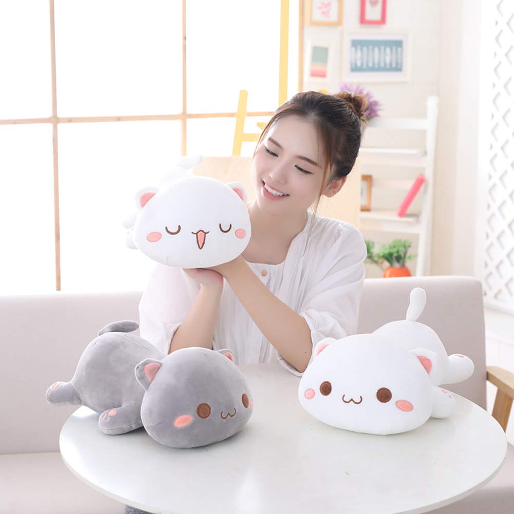 Jensquaify Cat Stuffed Animals, Soft Cat Plush Pillow Kawaii Kitten Stuffed Animal Toy Gifts for Kids (White Squint Eyes, 13.7")