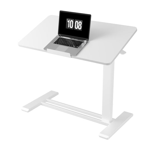 FLEXISPOT H7 PRO Mobile Standing Desk Adjustable Overbed Table Pneumatic with Wheels 90°Tiltable Portable Laptop Desk Rolling Computer Cart Foldable Bedside Table(31.5" W x 17.7" D, White)