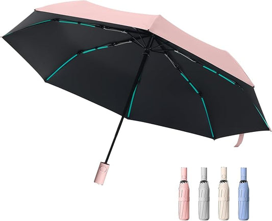 Compact Automatic Folding Travel Umbrella-Windproof Rainproof, PF50+ Sun Protection for Hiking,Outdoor,Chool,Golf Course & Daily Use,Sturdy Multi-Ribbed Frame
