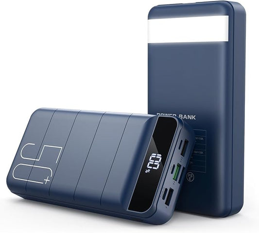 Power Bank Fast Charging 50000mAh - 22.5W Portable Charger USB C Quick Charge with 4 Outputs & 3 Inputs LED Display Huge Capacity External Battery Pack for iPhone, Samsung, iPad etc Blue