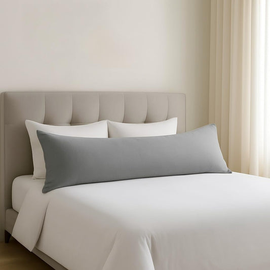 Body Pillow Cover 20x48 Inch, Silver Grey (Set of 1) - 100% Egyptian Cotton with Zipper Closure Pillow Case, Soft Breathable 500 Thread Count Long Body Pillowcase