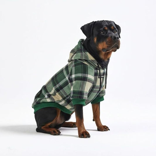 Spark Paws Dog Hoodie – Premium Dog Sweater for Small, Medium, and Large Dogs | Warm Outfits for French Bulldogs, Pitbull, Puppy, Winter Jacket Alternative - Green Plaid - 4XL