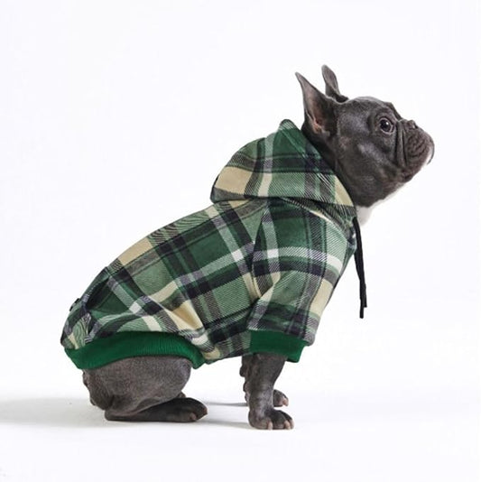 Spark Paws Dog Hoodie – Premium Dog Sweater for Small, Medium, and Large Dogs | Warm Outfits for French Bulldogs, Pitbull, Puppy, Winter Jacket Alternative - Green Plaid - XL