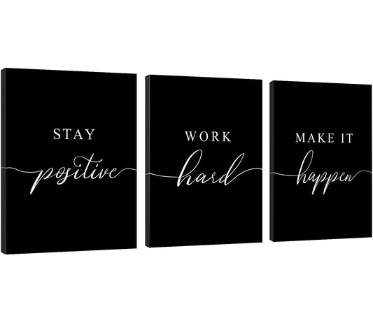 Framed Canvas Wall Art - Motivational Quote Set of 3 Prints, Stay Positive & Inspirational Office Wall Decor (E-3pcs, 12x16in x3pcs)