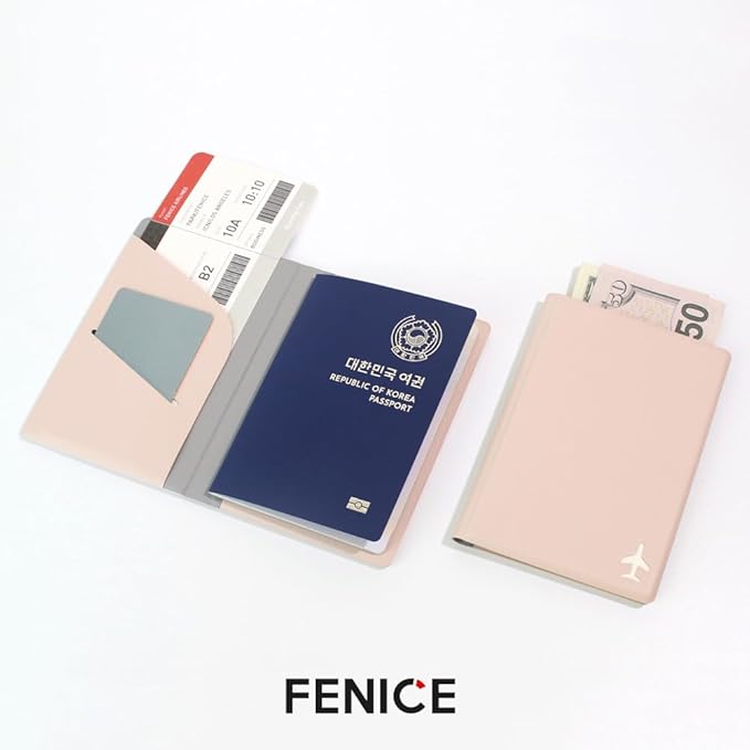 Fenice Plane Simple Passport Cover Holder Wallet Case for Travel Essential RFID Blocking Vegan Leather Waterproof (BLACK)