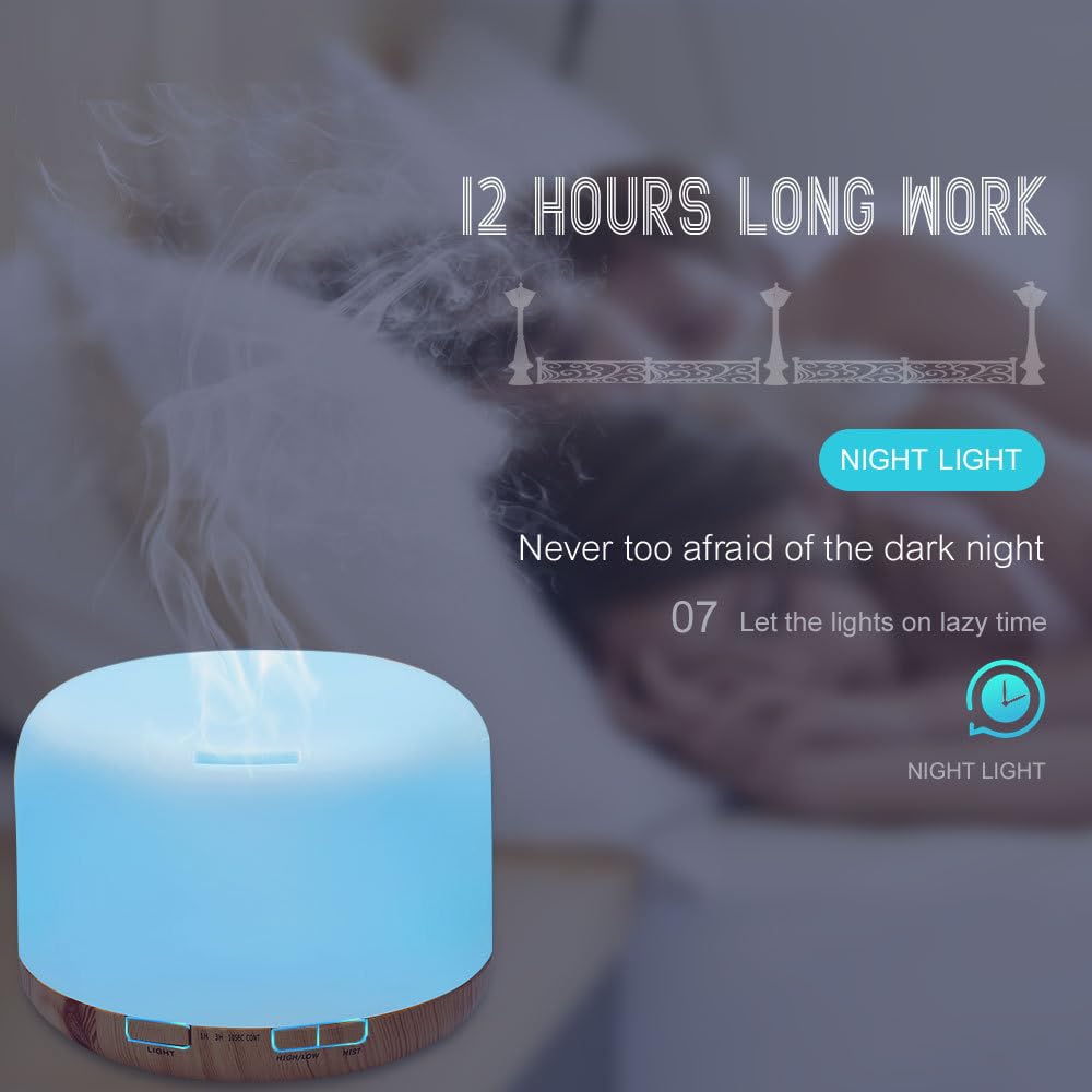LSLCQW 500ml Essential Oil Diffuser with Remote Control, Premium Ultrasonic Aromatherapy Diffusers Scent Humidifier Vaporizer Auto-Off Timer for Large Room Home, Yellow (Light Woodgrain)