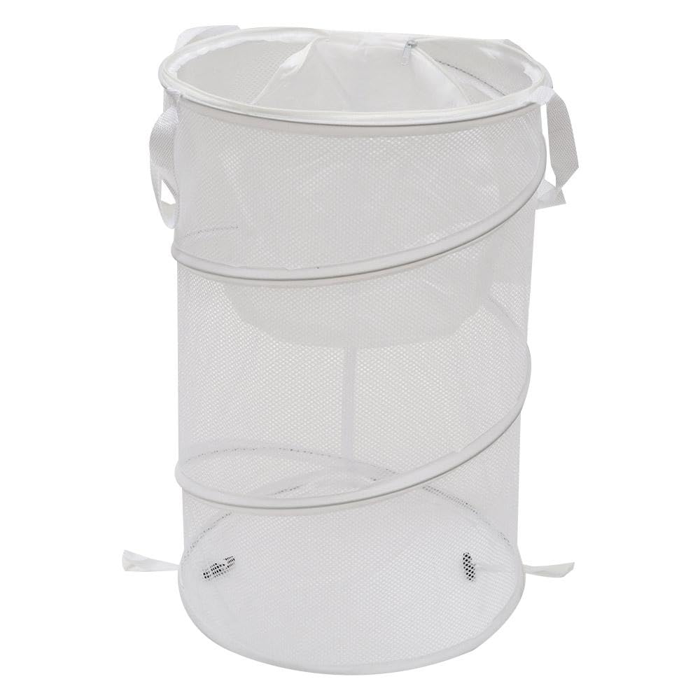 hobbyme 2PCS Large Collapsible Round Popup Laundry Hamper with Lid,Foldable Mesh Hamper with Reinforced Handles and Solid Bottom,White and Black Laundry Basket