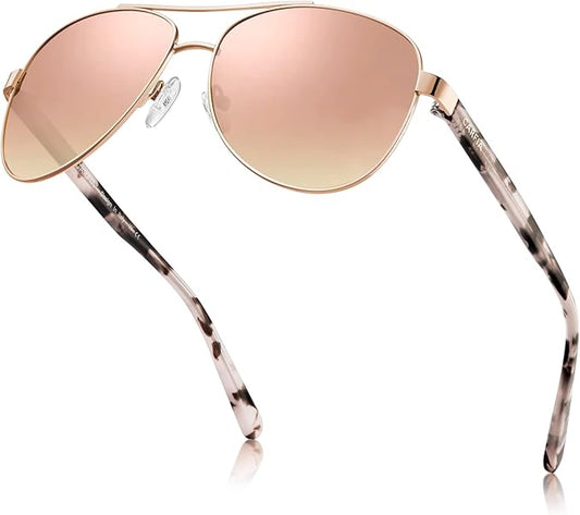 CARFIA Retro Trendy Pilot Sunglasses for Women Polarized UV Protection, Lightweight Outdoor Driving Lady Sunnies Metal Frame
