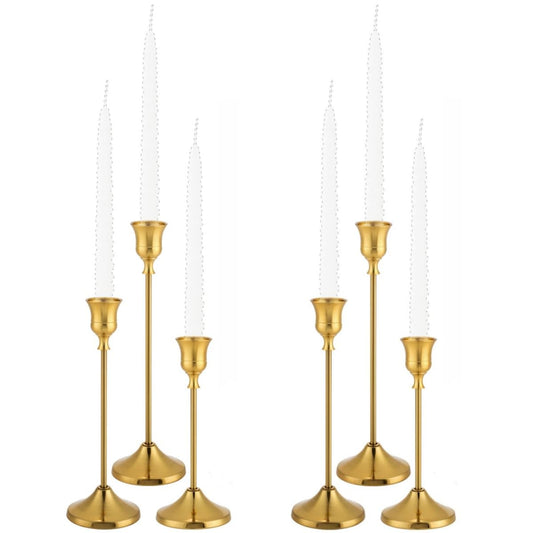 Tunyet Candlestick Holders, 6PCS Metal Taper Candle Holder, Brass Gold Candle Holders for Candlesticks, Candle Holder for Wedding Fireplace Mantel Housewarming Gift