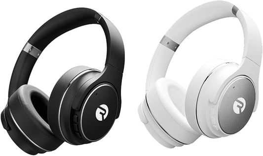 Raycon Everyday Wireless Bluetooth Over Ear 2X Headphones Bundle (Black & White) - Active Noise Cancelling, Awareness Mode and Built in Microphone, IPX 4 Water Resistance, 38 Hours of Battery Life
