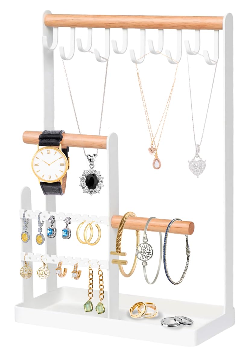 Prestige & Fancy Jewelry Organizer Stand, Jewelry Holder For all Jewelry, Necklace Organizer, Earring Holder organizer, Ring Tray, Jewelry Display Stand Rack, bedroom dresser decor, (White)