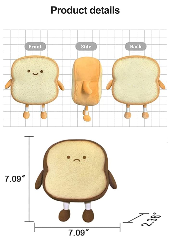 NatureMan Toast Bread Pillow,Funny Bread Shape Plush Toy Pillow, Small Cute Stuffed Plush Toast Sofa Pillow,Children's Adult Home Bedroom Decoration (Brown)