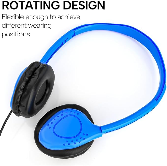 Maeline Kids Headphones for School Classroom K-12, Library, Museum, Travel, On Ear Stereo Headset with Adjustable Band & Faux Leather Cushions - 3.5mm Plug - 40 Pack - Multicolors
