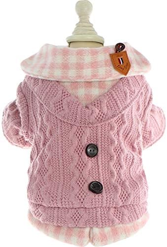 Dog Princess Sweater for Small Dogs Thick Shirt Plaid Clothes Costume Pet Girl Cute Coat Outfits Fall Costumes Winter Dog Sweaters (M,Pink)