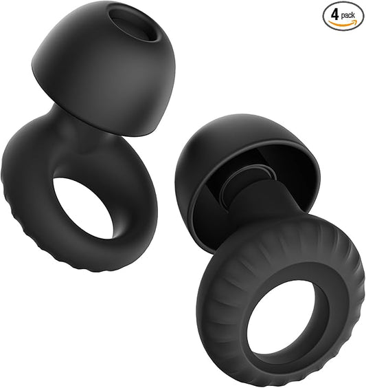 Noise Cancelling Ear Plugs for Sleeping, Concerts & Travel – Reusable Silicone Earplugs for Noise Reduction & Hearing Protection – 4 Pairs, Black + Black