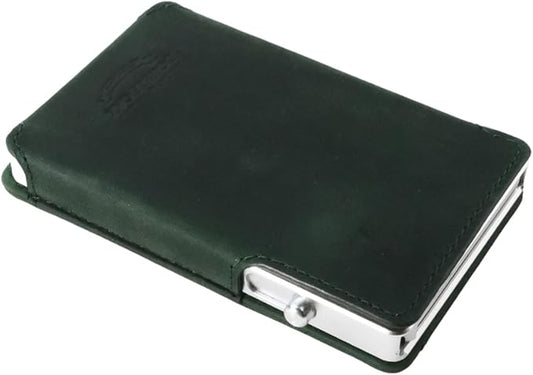 Double Oak Essentials SLIM Leather Pop-up Wallet — Removable Cardholder Design with Locking Mechanism - RFID Blocking, Top Grain Cowhide Leather (Emerald Edition)
