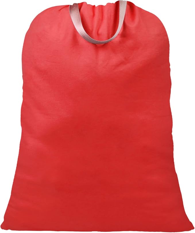 LOLOMLO Extra Large Canvas Laundry Bags with Handles & Drawstring Closure, Heavy Duty Tears Resistant Clothes Storage Travel Bags,25.5"x34",Red