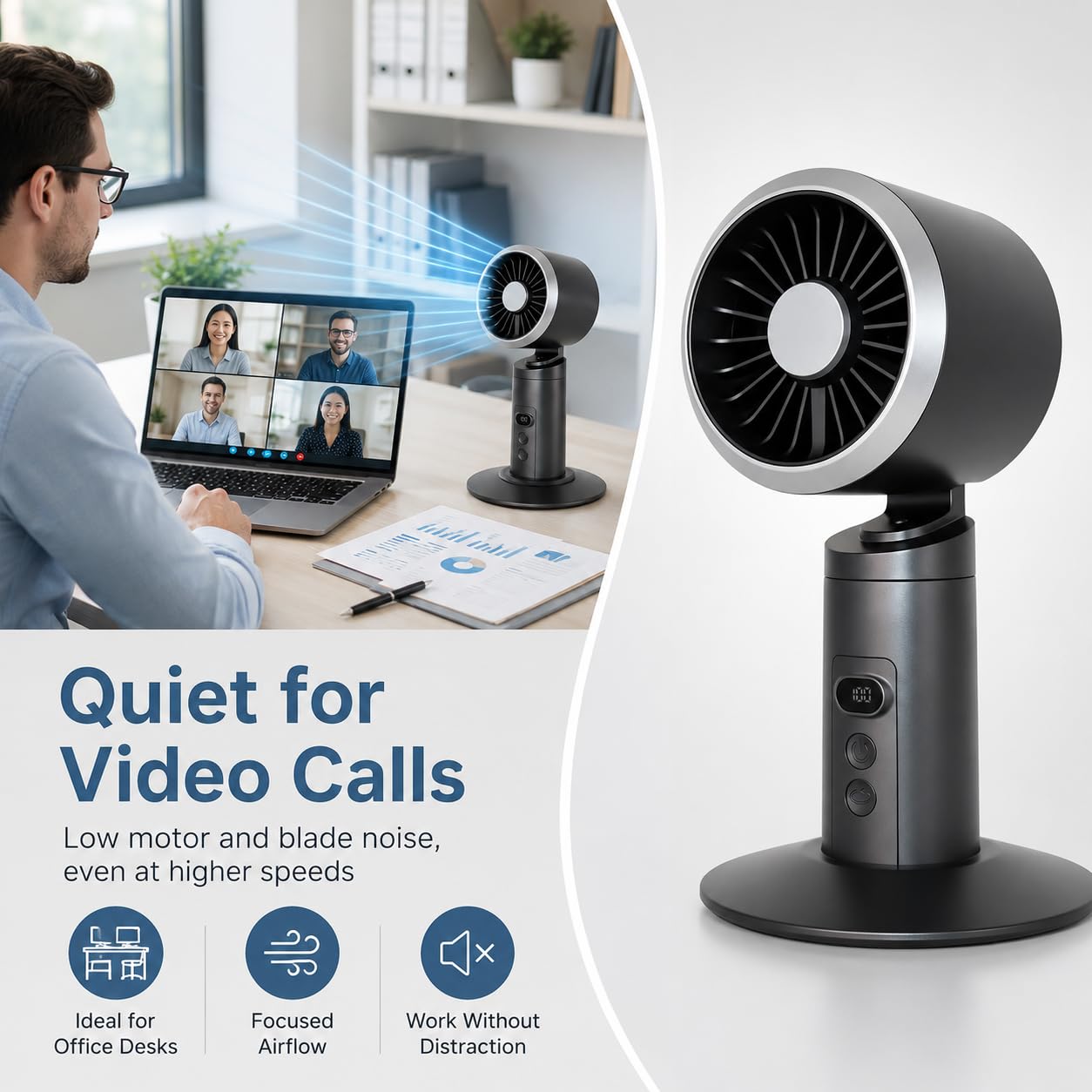 PUWENHAN Rechargeable Oscillating Desk Fan, Cordless Battery Operated Table Fan with Strong Airflow, 5 Speeds, LED Display, 20dB Super Quiet Portable Fan for Bedroom, Office, Nightstand