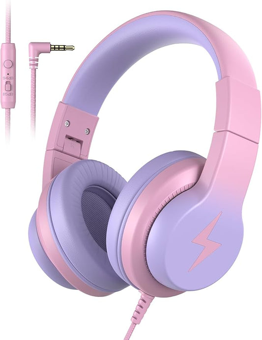 Kids Wired Headphones for Kids with Microphone, 85/94dB Volume Limiter Headphones for Girls Boys, Light Purple