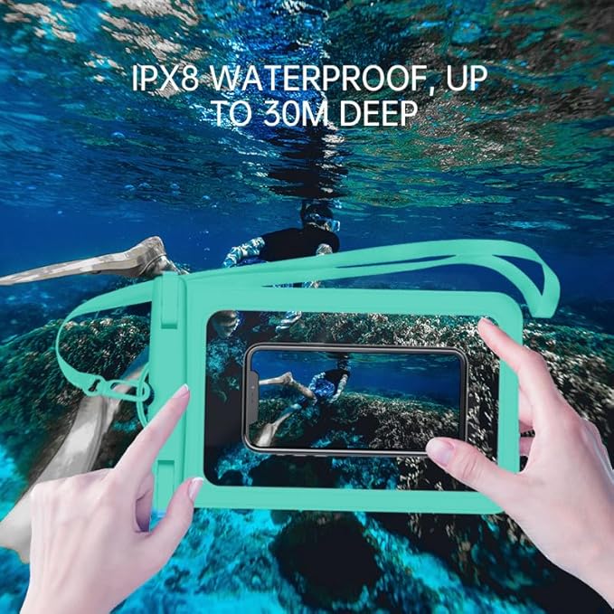 [Up to 6.9"+Up to 8.9" 2 Pack Waterproof Phone Pouch Case,Waterproof Phone Bag for iPhone 17 16 15 14 13 Pro Max Plus Galaxy S25 Ultar,IPX8 Cellphone Dry Bag Beach Travel Essentials-Green