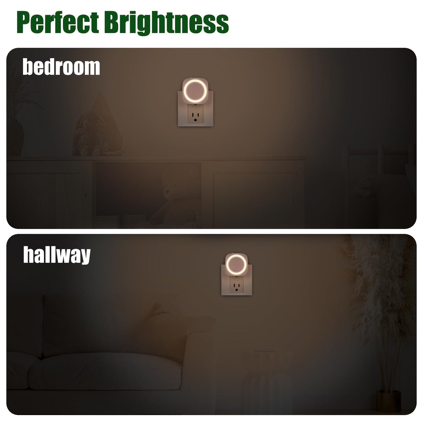 Fusunloh Warm White Night Lights Plug in to Wall,4 Packs Dimmable Night Light with Auto Dusk to Dawn Sensor,Soft Glow Night Light for Bathroom, Bedroom,Hallway, Stairs, Kitchen,Warm White