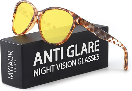 Myiaur Night Vision Driving Glasses for Women, Polarized Anti Glare Yellow Lens Glasses for Nighttime, UV400 Protection