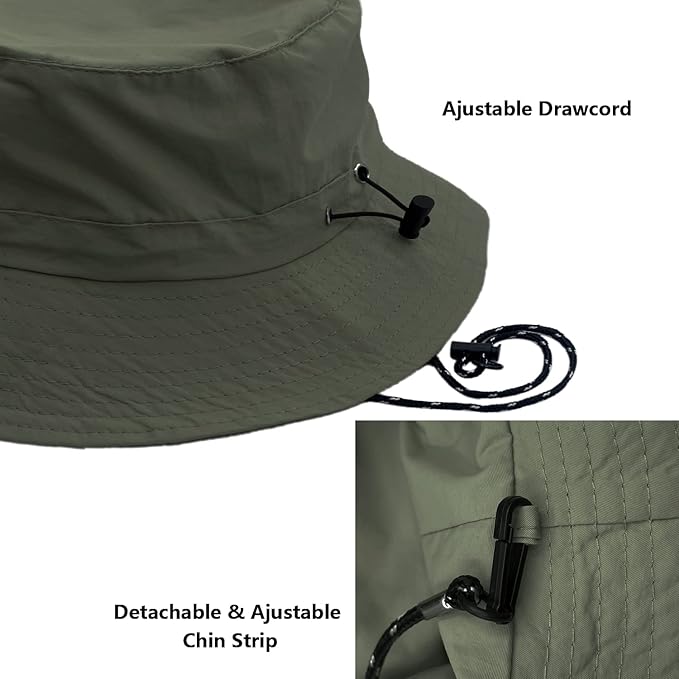 woogwin Waterproof Bucket Rain Hat with Chin Strap Quick Dry Packable Boonie Sun Hat Safari Hat UV Protection