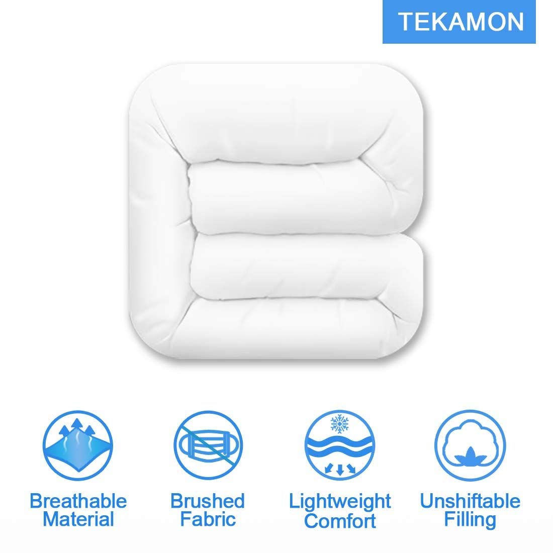 TEKAMON All Season Queen Comforter Fluffy Quilted Lightweight Reversible Down Alternative Duvet Insert with 8 Corner Tabs,Soft & Breathable Summer Winter Warm,Machine Washable White 88 x 88 inches