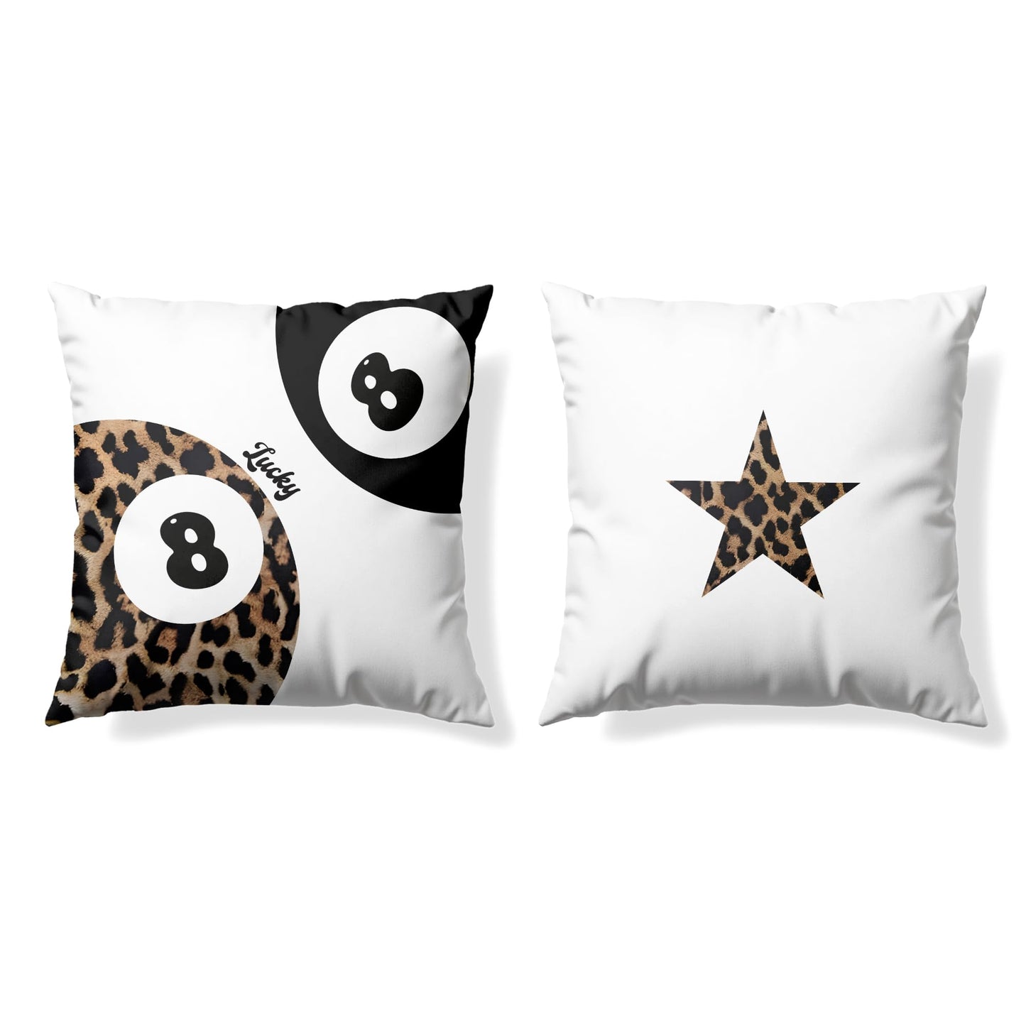 GTYNU Trendy Funky Cheetah Y2K Luck 8 Ball Pillow Covers 18x18 Set of 2,Leopard Star Decorative Pillowcases,Cheetah Throw Pillow Covers for Couch Sofa Bed Home Room Decor