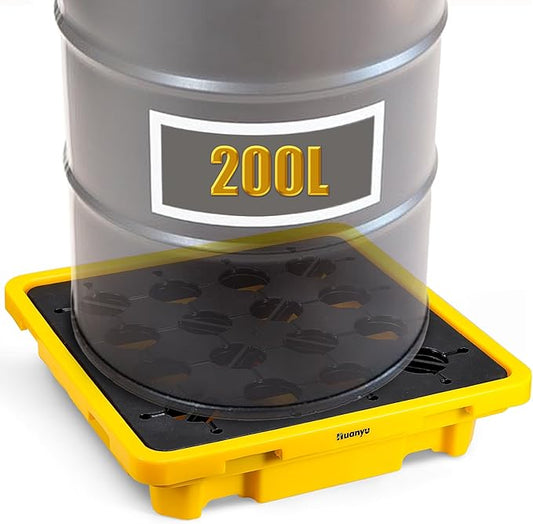Huanyu Spill Containment Pallet Modular Spill Containment Tray Platform with Drain Outlet 1 Drum Capacity 200L 26.4 x 26.4 x 6 Inches Load 800kg 1763lb (1 Pcs)