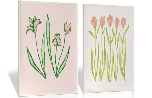 Pink Flower Canvas Wall Art Southern Coastal Modern Floral Painting Picture Preppy Pink Flowers Wall Decor Minimalist Botanical Poster Print Artwork for Living Room Bedroom Bathroom Home Decor