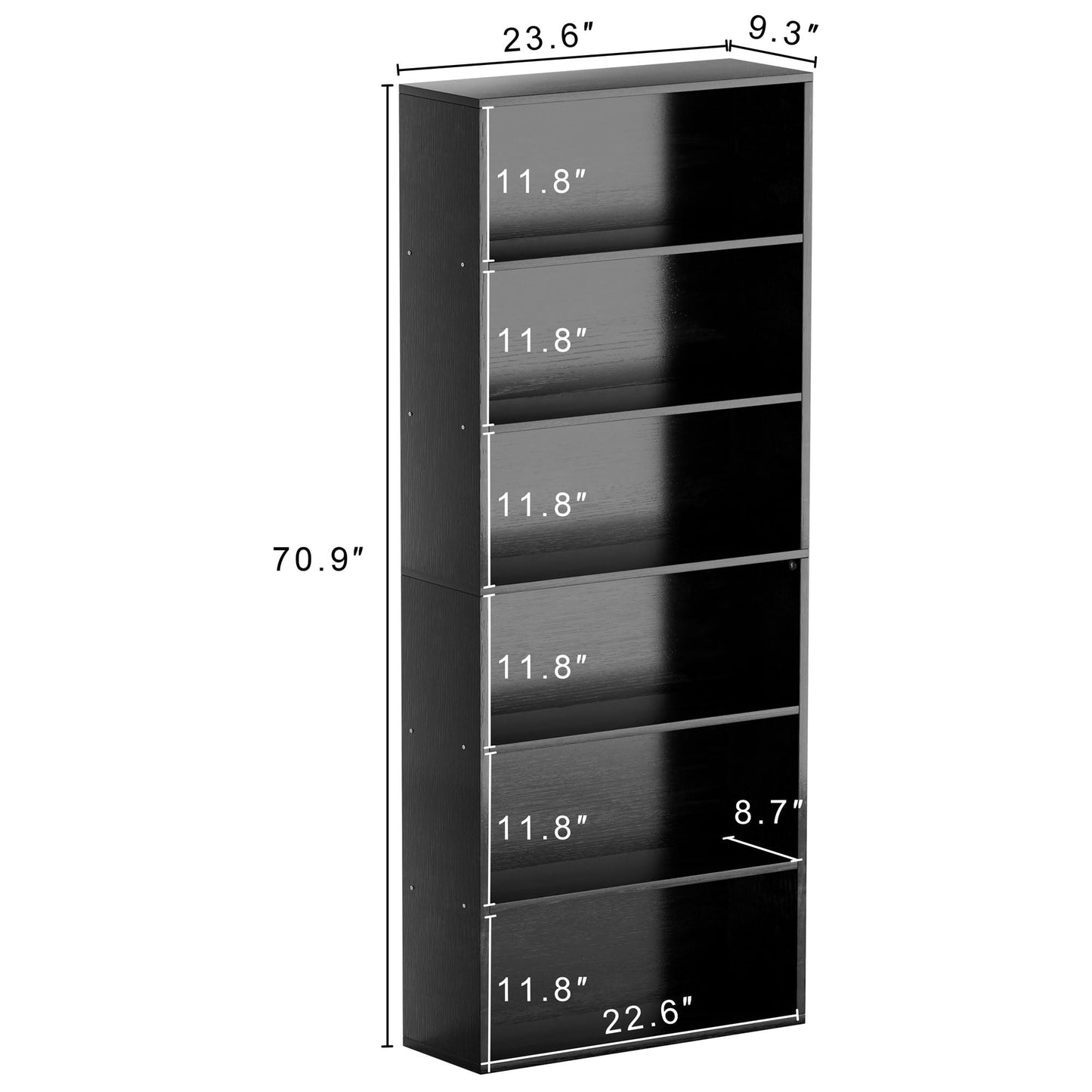 JAMFLY Narrow Tall Bookshelf 6 Shelf Bookcase Vertical Storage, Slim Profile Tall Narrow Storage Unit for Home Office, Living Room, Bedroom, Black