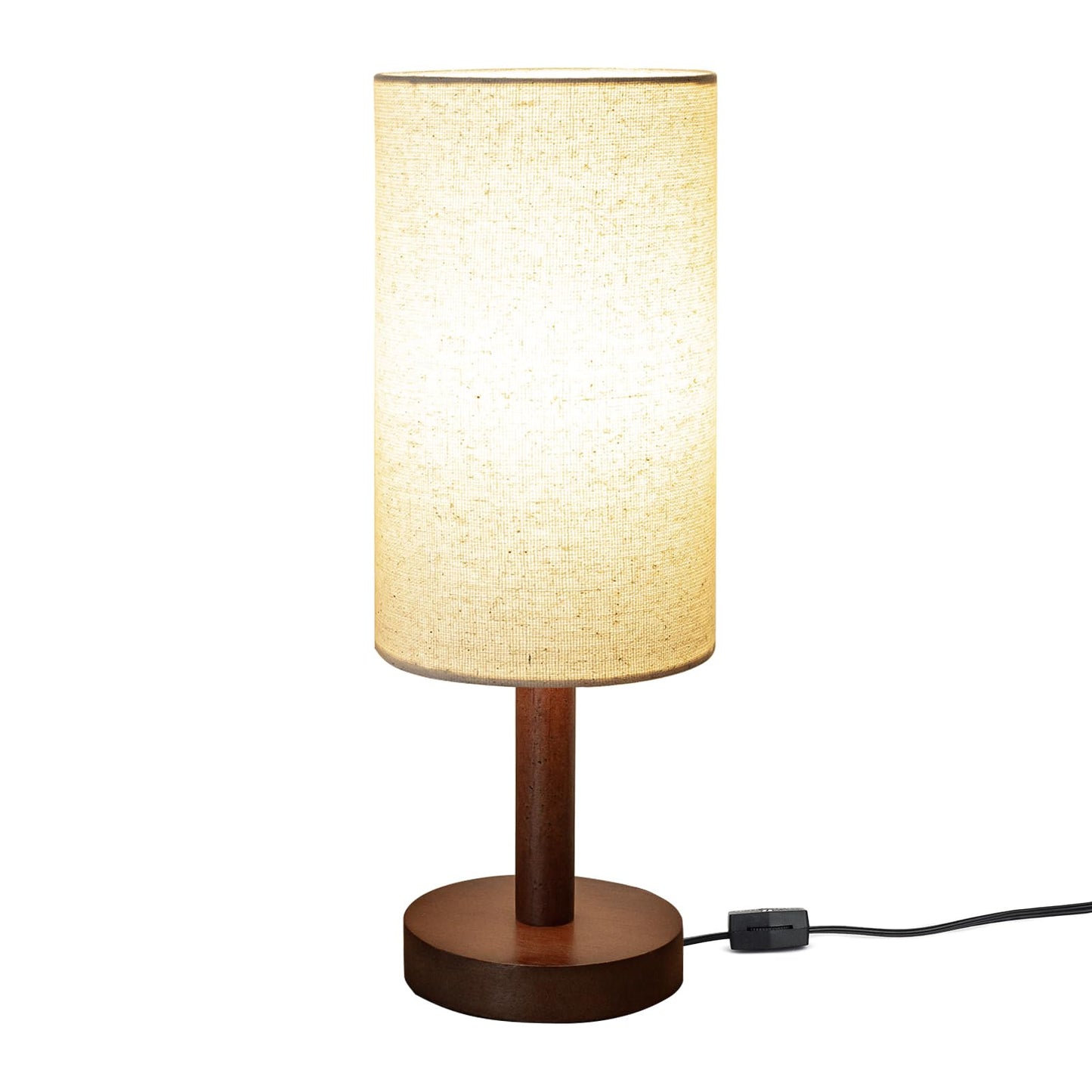 Small Table Lamp for Bedroom, Nightstand Lamp Linen Lampshade Bedroom Wood Base Small Bedside Lamp for Night Stands, Desk Lamps for Reading Living Room, Office (LED Bulb Included) (Black-Walnut Wood)