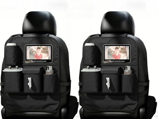 XDV Car Seat Organizers,Multi-functional Back Seat Protectors, Storage Pouches, Child kicking prevention and Tray Holders Kick Mats Back (for Cars, Kids,and Rear Seats) (Black, 2 Pack)